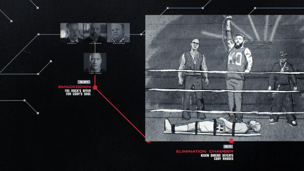 A concept sketch featuring Kevin Owens defeating Cody Rhodes.