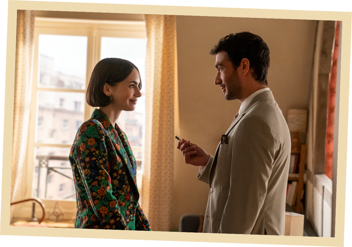 Lily Collins as Emily and Eugenio Franceschini as Marcello in ‘Emily in Paris’ Season 5.