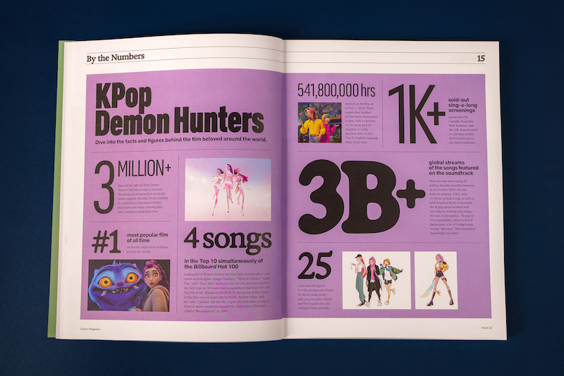 Spread from Tudum Magazine - numbers behind KPop Demon Hunters