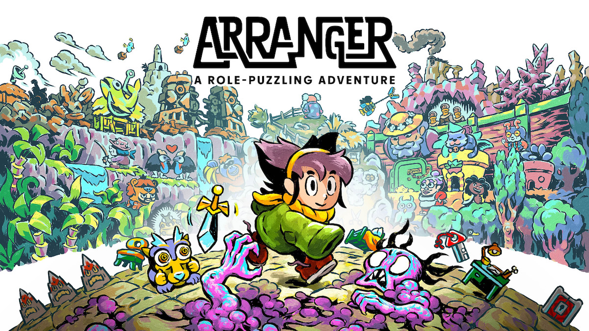 Jemma dashing through an arena while monsters and the forest surround them, in ‘Arranger: A Role-Puzzling Adventure.’