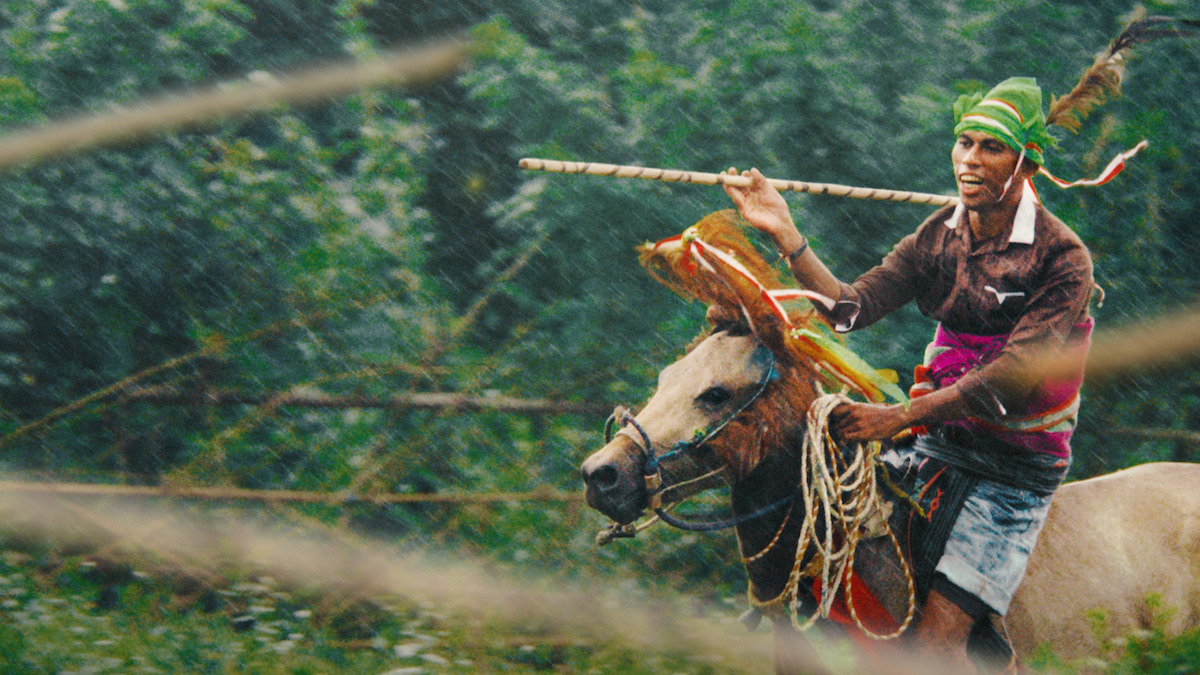 A man riding a horse.