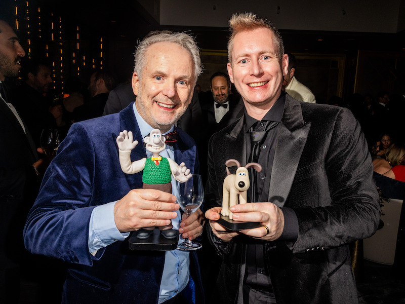 Nick Park and Merlin Crossingham attend Netflix's Golden Globe Afterparty 2025 at Spago on January 05, 2025 in Beverly Hills, California.