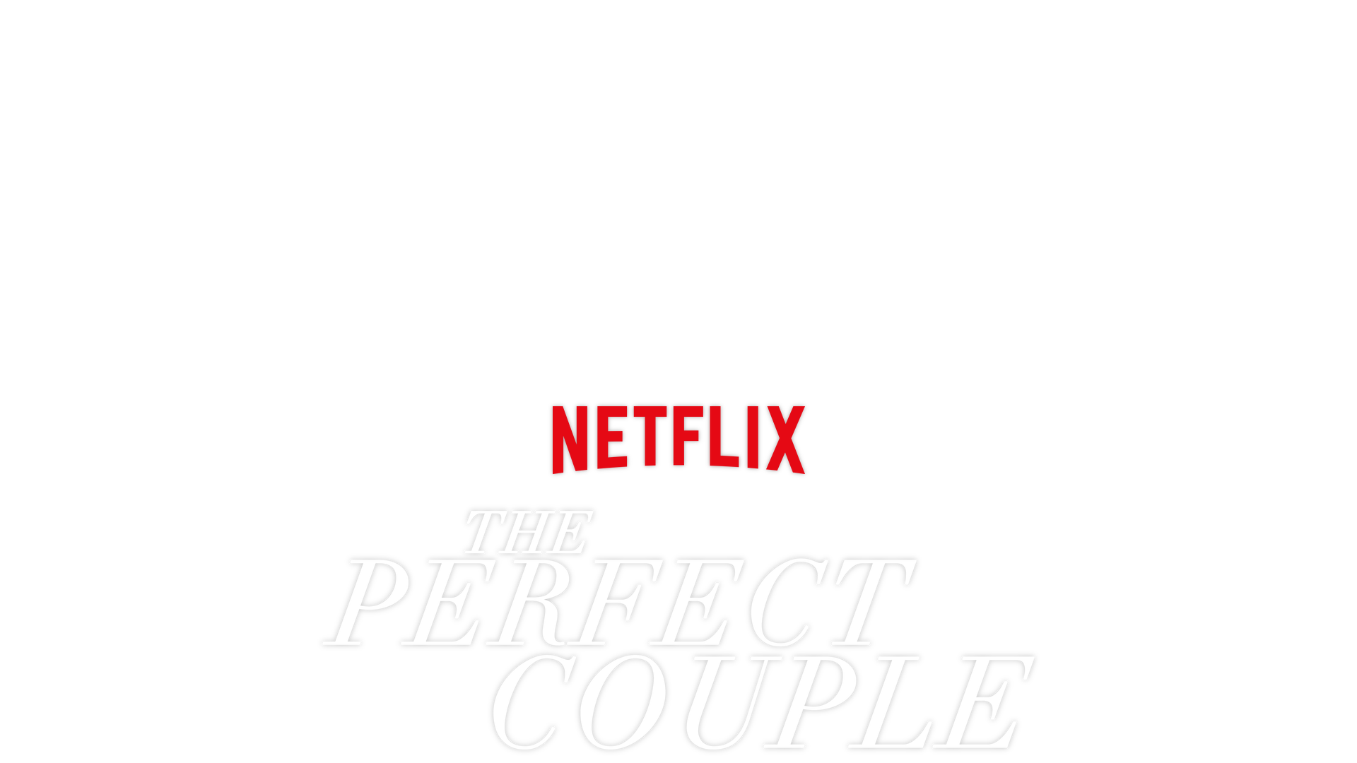 The cast of the Perfect Couple walk along a beach next to the ocean, with a section of it tinged red with what looks like blood. 