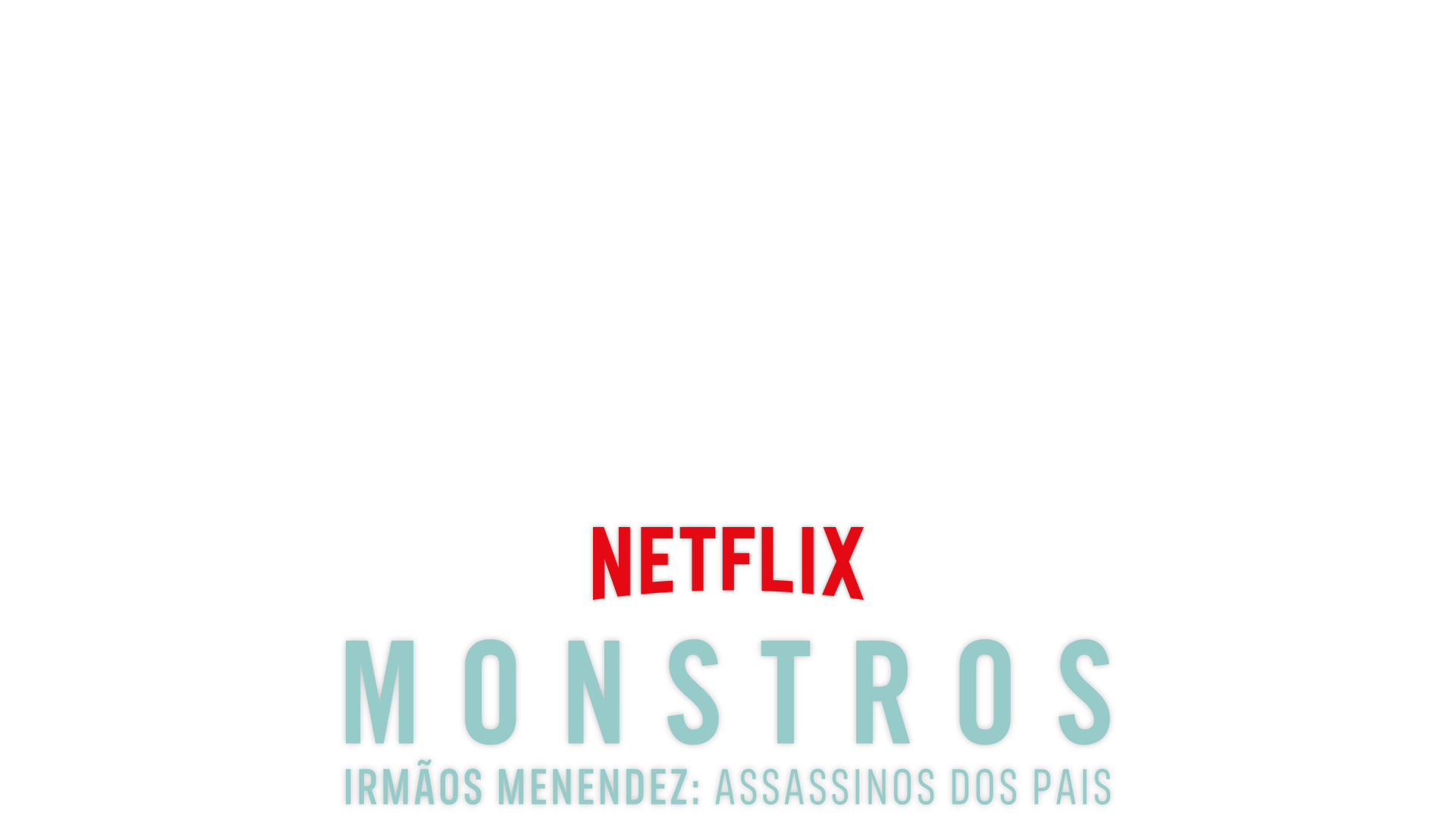 The characters of Erik and Lyle Menendez posing shirtless against a dark blue and black background