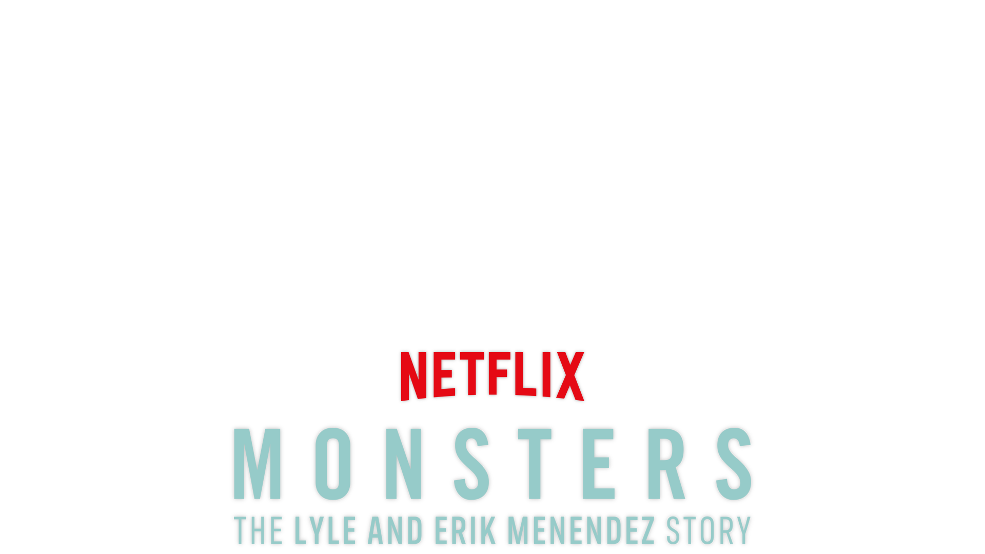 The characters of Erik and Lyle Menendez posing shirtless against a dark blue and black background