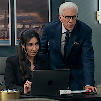 Lilah Richcreek Estrada as Julie and Ted Danson as Charles in 'A Man on the Inside' Season 2.