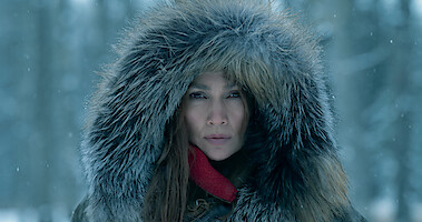 Jennifer Lopez wearing a winter hood in a still from 'The Mother.'
