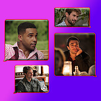 Collage of seven men with speech bubble borders