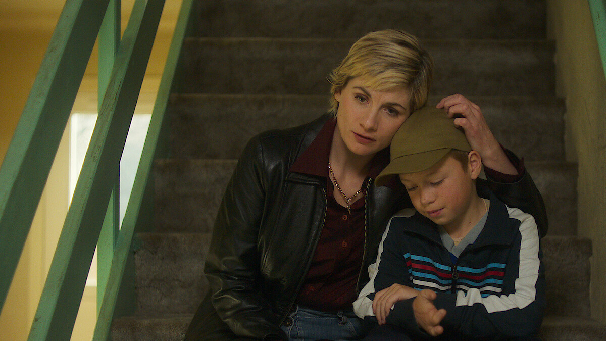 Jodie Whittaker as Susan, consoling her son in episode 3 of Toxic Town