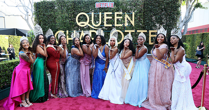 College queens at the premiere of Queen Charlotte.