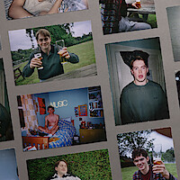 Grid of disposable camera prints of Joe Locke and Kit Connor from Heartstopper Forever