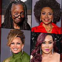 Collage of four women posing individually in formal attire with portrait backgrounds, each expressing confidence and style, shown in a grid layout.