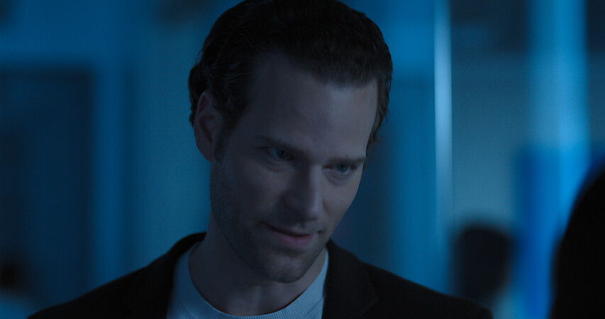 Close up on a menacing looking man