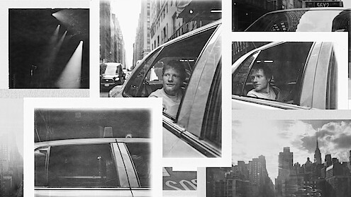 Collage of black and white photos featuring a pensive person in a taxi, urban city scenes, dramatic lighting, and skyline views, capturing a reflective and moody atmosphere in a bustling metropolitan environment.