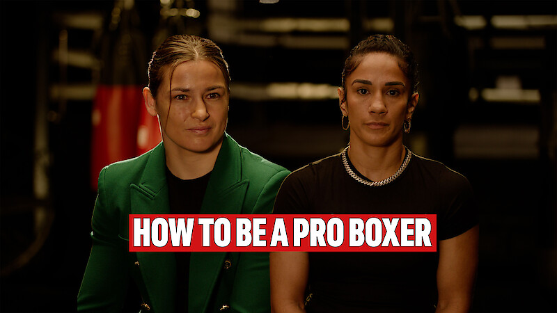 Katie Taylor and Amanda Serrano in front of a boxing gym background.