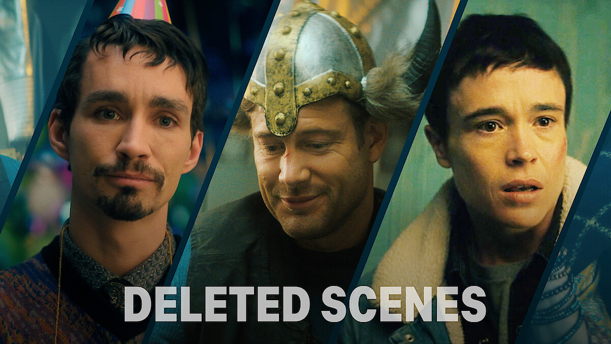 Still of three actors in The Umbrella Academy: Robert Sheehan, Tom Hopper, and Elliot Page