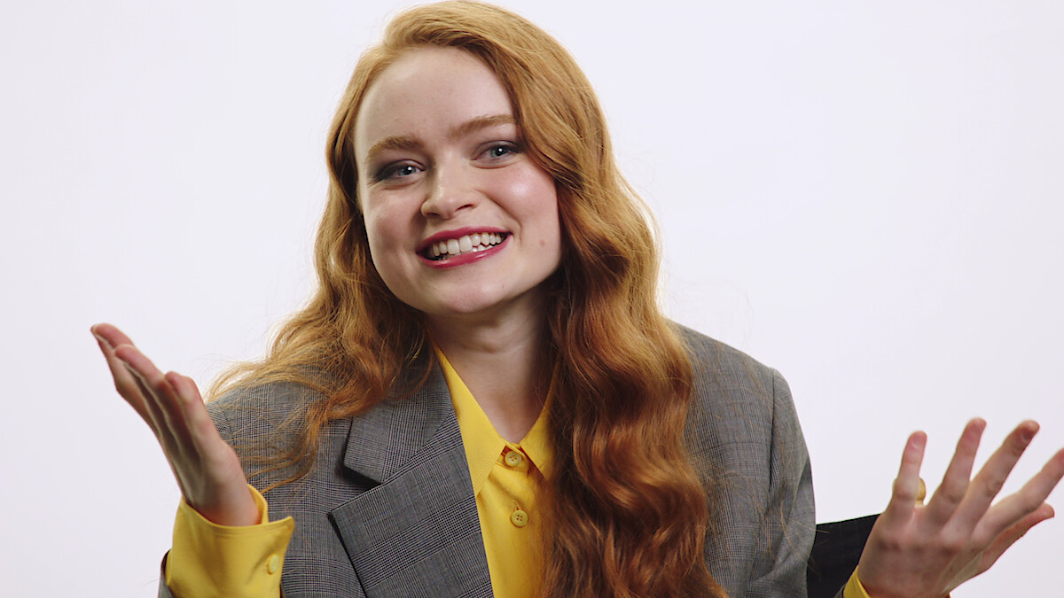 Sadie Sink smiles behind the scenes of 'Stranger Things' Season 4.