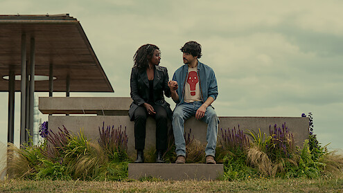Kirby Howell-Baptiste as Death and Colin Morgan as Sexton Furnival in 'The Sandman' Season 2.