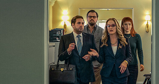 Jonah Hill holding a Birkin Bag in 'Don’t Look Up’