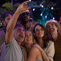Marco Calvani as Claude, Steve Carell as Nick, Colman Domingo as Danny, Erica Henningsen as Ginny, Tina Fey as Kate, and Will Forte as Jack in 'The Four Seasons'