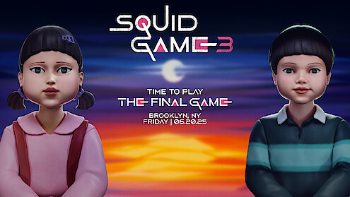 'Squid Game' Season 3 promotional poster with details for The Final Game event on June 20, 2025 in Brooklyn, NY.