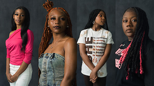 Raziah Lewis, Ja'Ana Crudup, Aubrey Smith, and Santana Stewart pose against gray backgrounds.