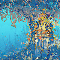 An illustration of José Arcadio Buendía tied to a tree