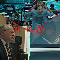 A countdown clock over footage from A HOUSE OF DYNAMITE