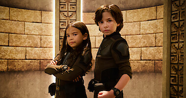 Everly Carganilla as Patty Torrez and Connor Esterson as Tony Torrez in 'Spy Kids: Armageddon.'
