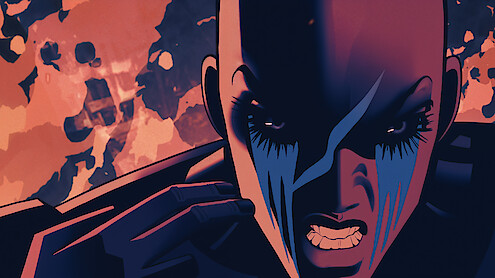 Animated still of a close-up face in "400 Boys" from ‘Love, Death, + Robots’ Volume 4