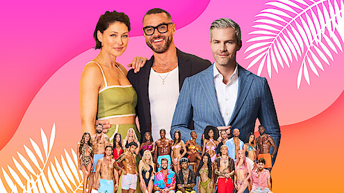 Collage of Love is Blind UK hosts Emma & Matt, Ryan Serhant, and the cast of Perfect Match Season 2