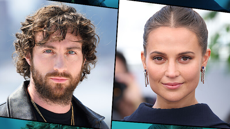 Man with curly hair and beard in leather jacket and woman with earrings and updo, both posing outdoors in separate close-up portraits with blurred backgrounds, modern and professional atmosphere.