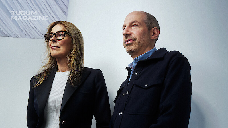 Kathryn Bigelow and Noah Oppenheim against a white backdrop.
