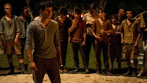 THE MAZE RUNNER With the help of fellow residents of the Glade, Thomas (Dylan O'Brien, center) devises an escape plan. TM and © 2014 Twentieth Century Fox Film Corporation.  All Rights Reserved.  Not for sale or duplication.