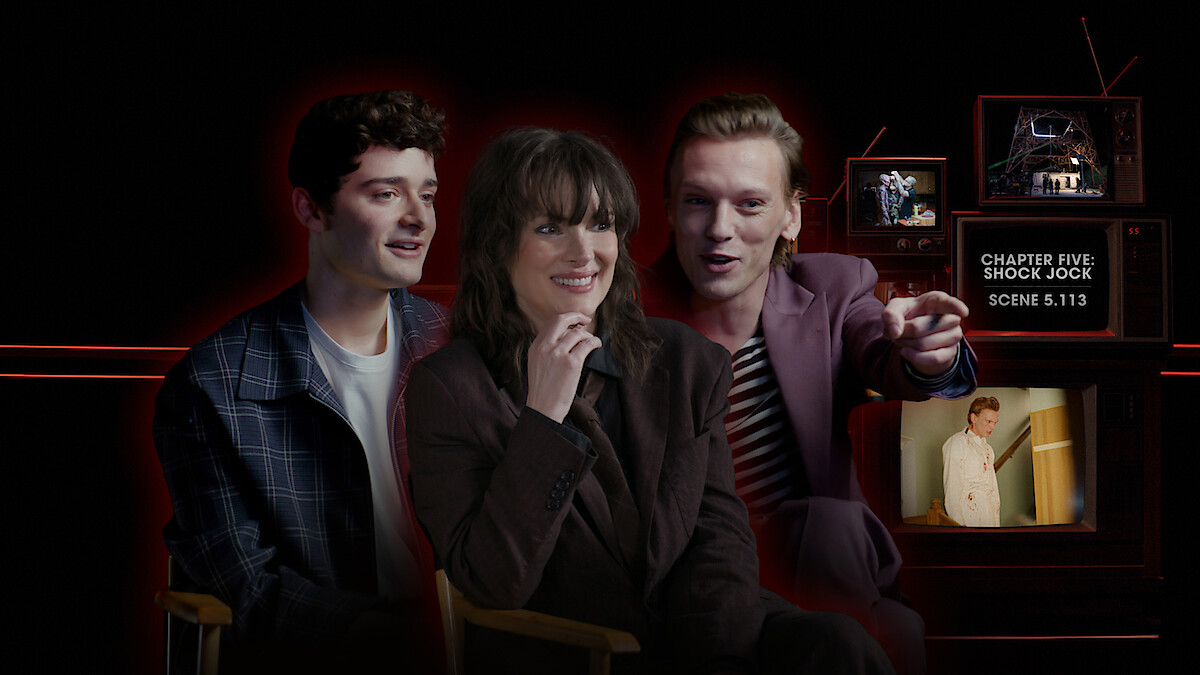 Noah Schnapp, Winona Ryder, and Jamie Campbell Bower behind the scenes of 'Stranger Things 5'