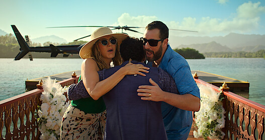 Jennifer Aniston and Adam Sandler in Murder Mystery 2.