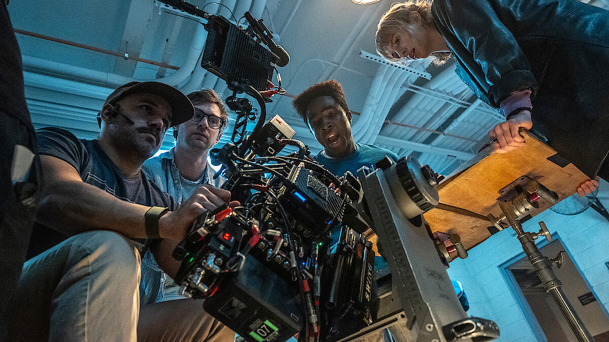Caleb McLaughlin and Maya Hawke on the set of 'Stranger Things 5'