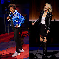 A diptych of Wanda Sykes and Taylor Tomlinson from their stand up specials.