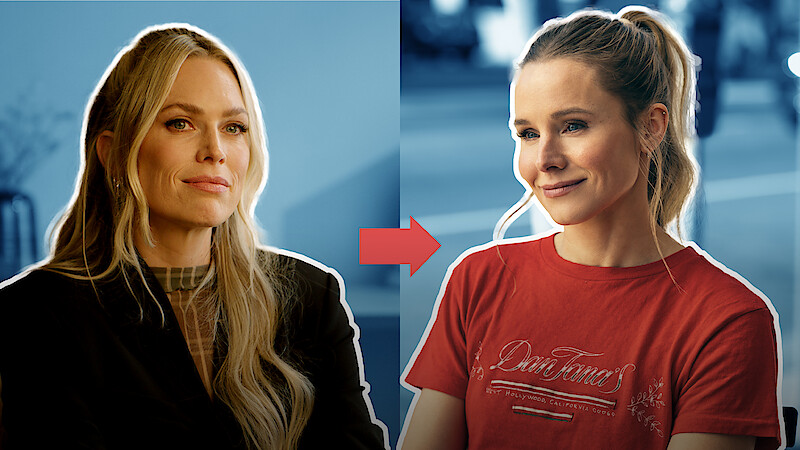 Erin Foster and Kristen Bell in a split screen