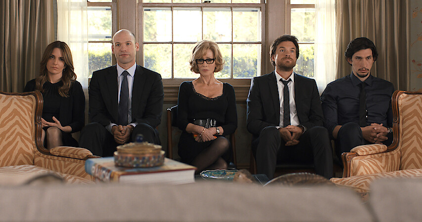 Tina Fey, Corey Stoll, Jane Fonda, Jason Bateman and Adam Driver in a still shot from the 2014 film 'This Is Where I Leave You'