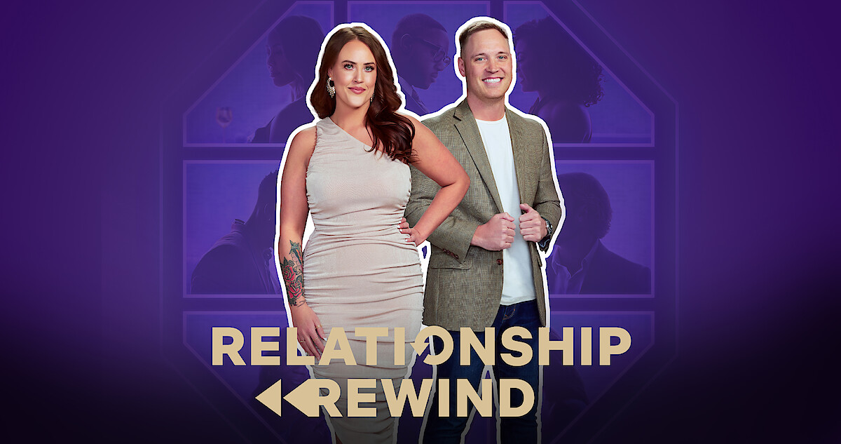 Season 6 pod squad members Chelsea and Jimmy in front of a purple backdrop.
