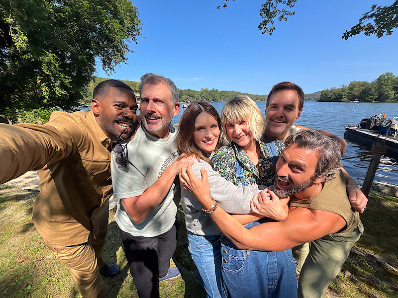 On set still of the leads in "The Four Seasons"