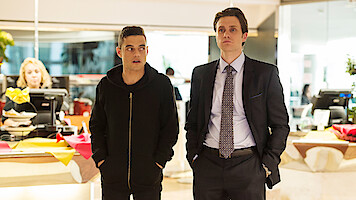 David Giesbrecht/USA Network Iptc Caption Abstract  MR. ROBOT -- "3xp10its.wmv" Episode 105 -- Pictured: (l-r) Rami Malek as Elliot Alderson, Martin Wallstrom as Tyrell Wellick -- (Photo by: David Giesbrecht/USA Network)