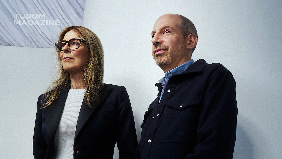 Kathryn Bigelow and Noah Oppenheim against a white backdrop.