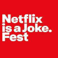 White bold text "Netflix is a Joke. Fest" on a solid red background, promoting a comedy festival or event.