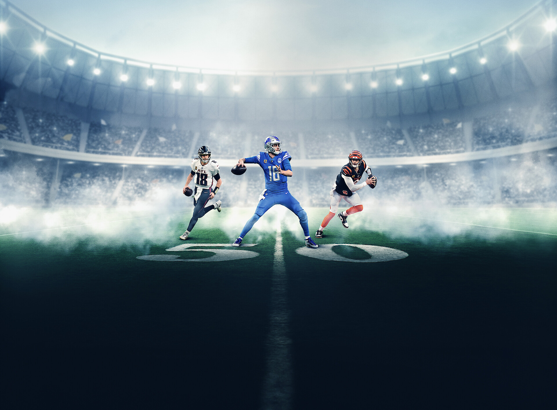 Quarterback - three NFL players on the field. 