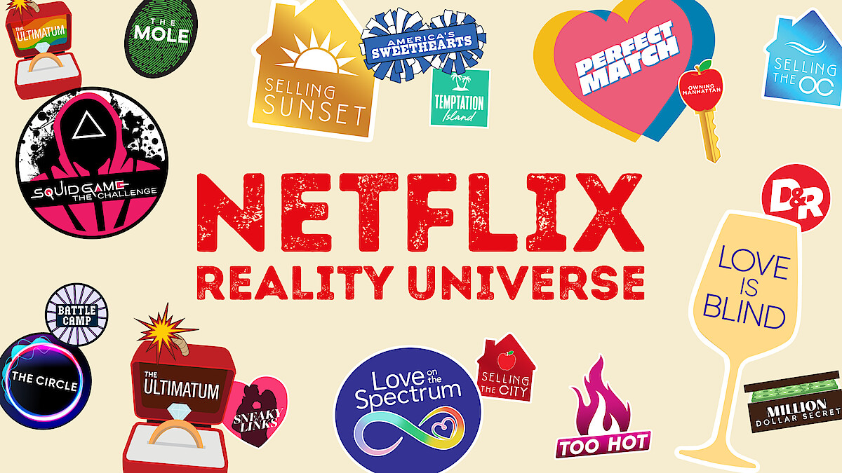 Netflix Reality Universe Logo surrounded by stickers from Netflix reality shows