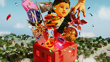 Illustration of motifs from Netflix titles, like 'Squid Game' and 'Wednesday'