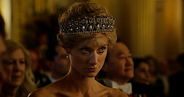 Elizabeth Debicki as Princess Diana wears a crown in Season 5 of 'The Crown'