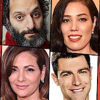 Headshots of Jason Mantzoukas, Michaela Conlin, Max Greenfield, and Constance Marie